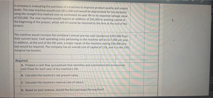 the purchase of a machine to improve product quality and outpot levels.