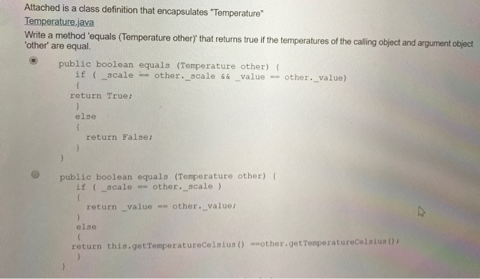  Attached is a class definition that encapsulates "Temperature" Temperature java Write