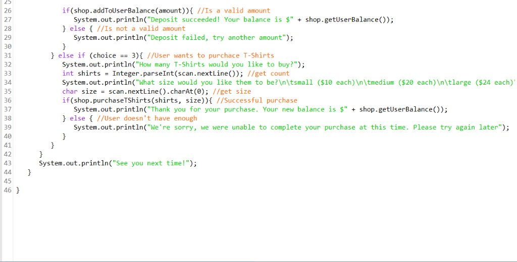 being purchased; and size, which represents the size of the shirts being