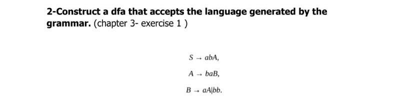 solve please 2-Construct a dfa that accepts the language generated by the
