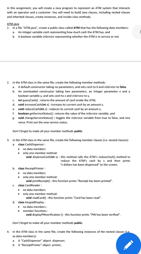 Please explain your methods. In this assignment, you will create a Java