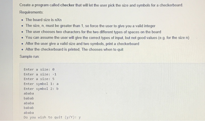  Write program using C++ code Create a program called checker that