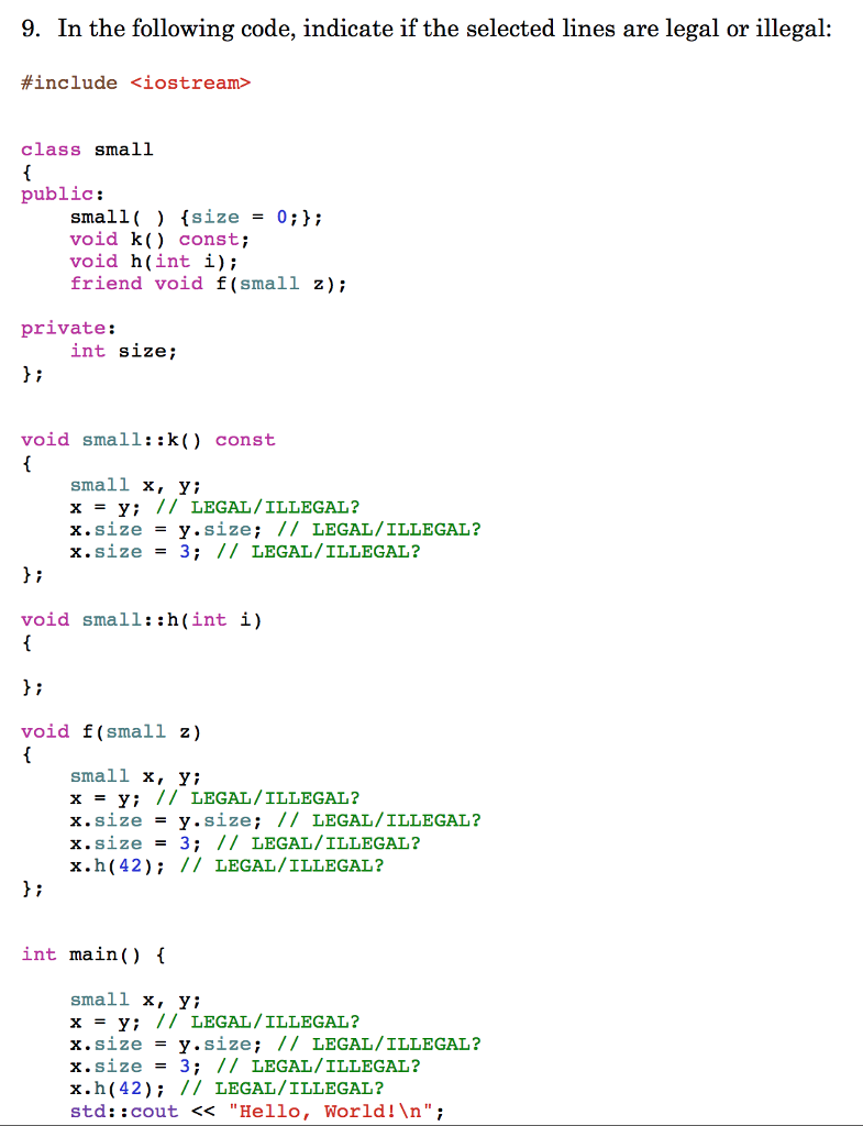 9. In the following code, indicate if the selected lines are