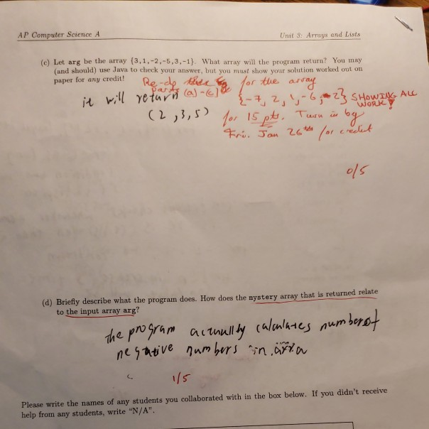 plz help and show work AP Computer Science A Unit :