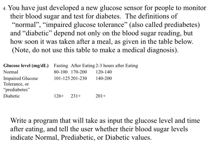  Matlab coding 4. You have just developed a new glucose sensor