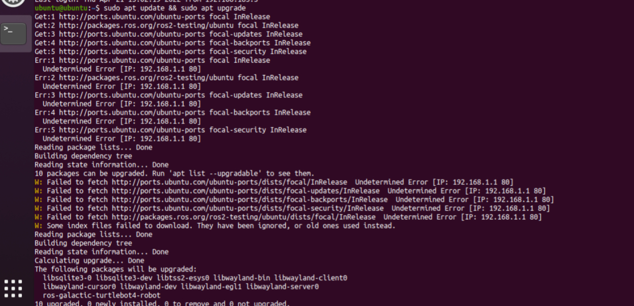  the command sudo apt update && sudo apt upgrade gives us