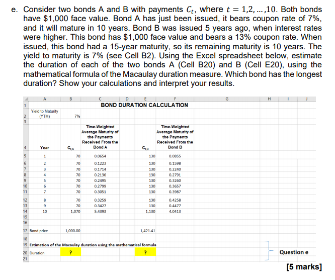  e. Consider two bonds A and B with payments Ct, where