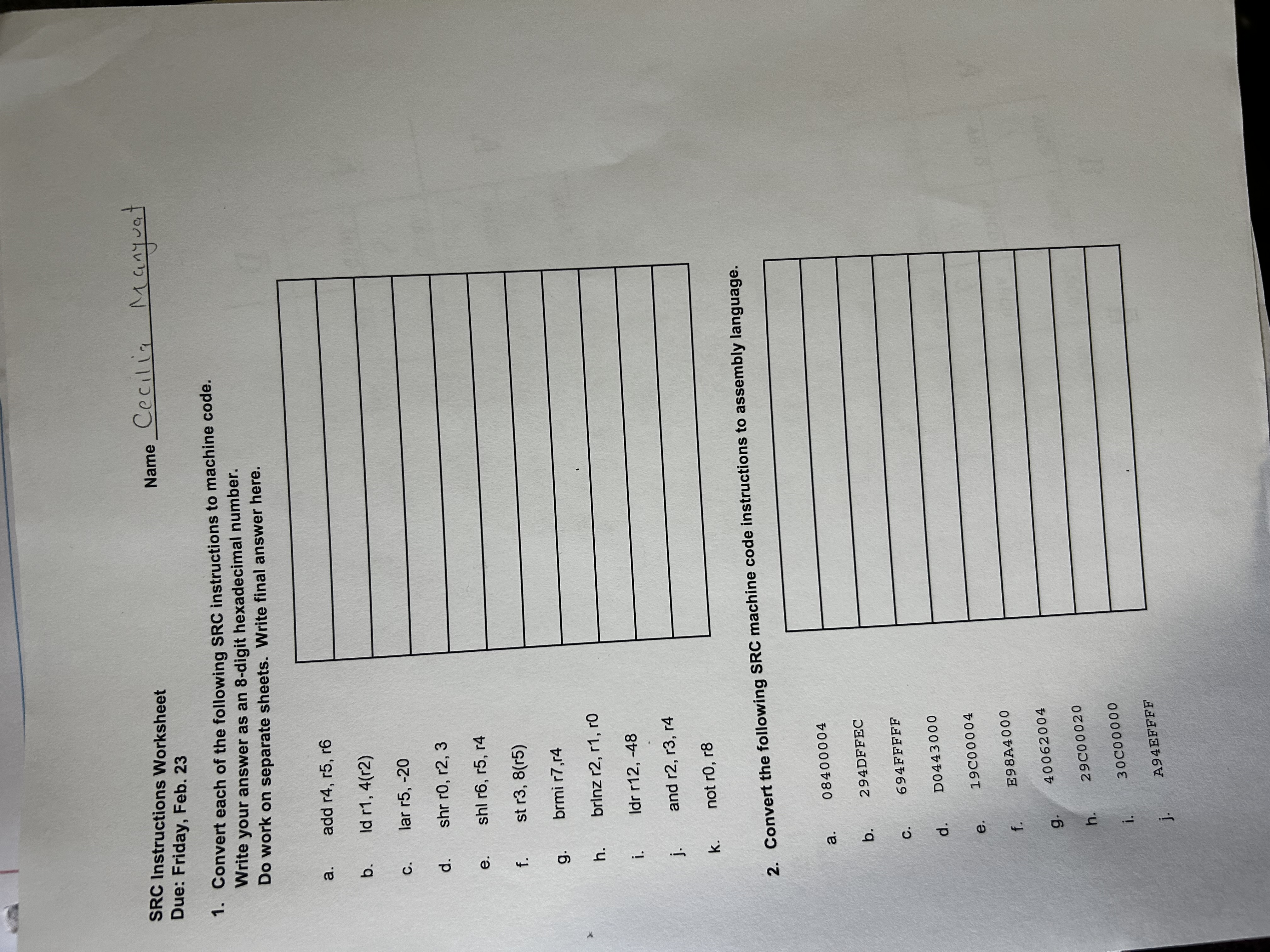  SRC Instructions Worksheet Name Due: Friday, Feb. 23 Convert each of
