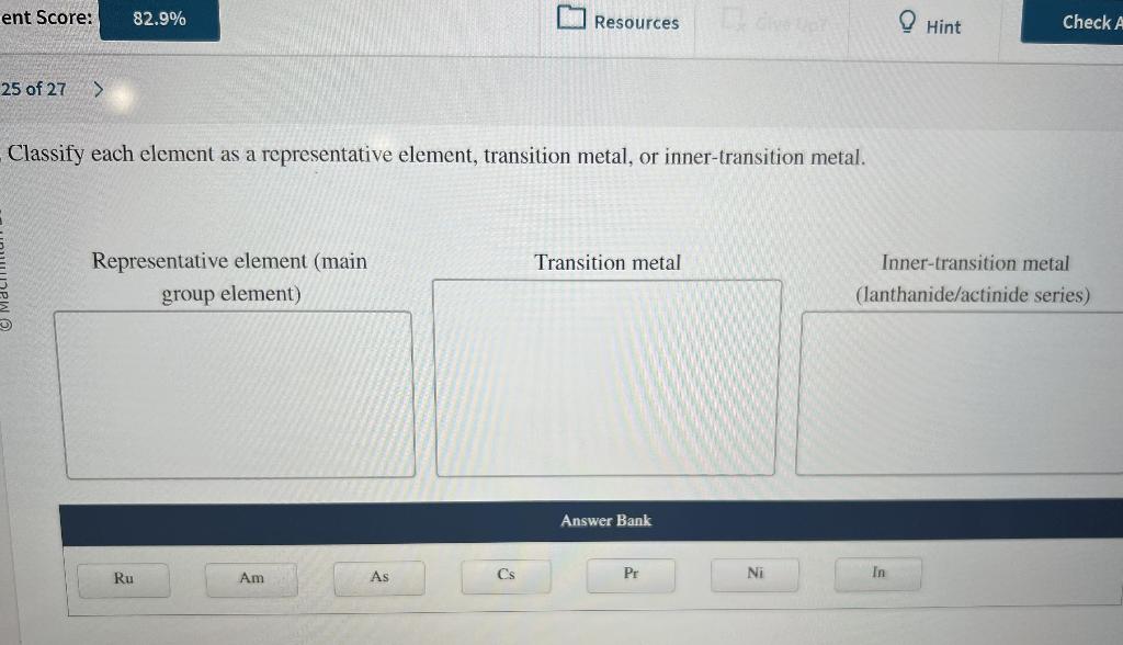  Classify each element as a representative element, transition metal, or inner-transition