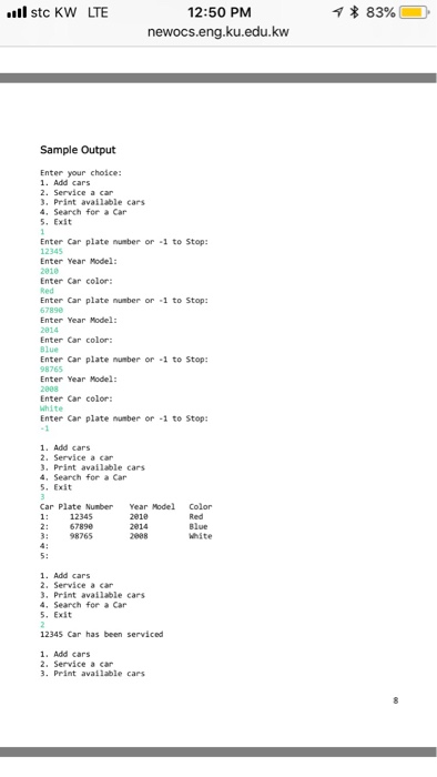 Exercise: Implement the following classes: 1. Class Car that includes the following