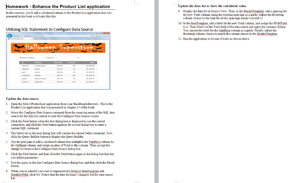 asp.net database visual studio project files omework - Enhance the Product List