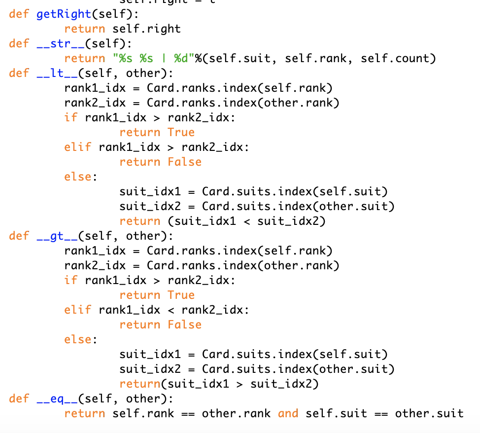 help defining the PlayerHand class. Here is my card class code: class