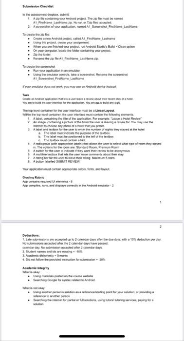 mobile development java using android studio in java language Submission Checklist het