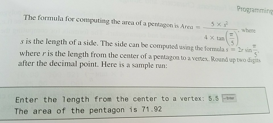 program that prompts the user to enter the length from the center