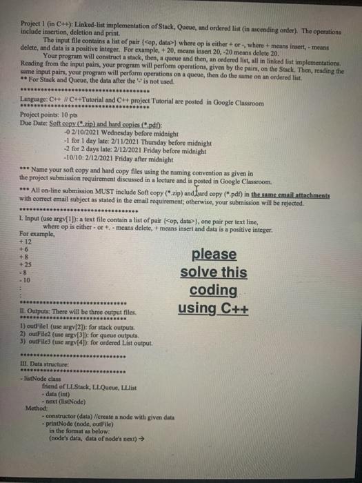  Project 1 (in CH): Linked-list implementation of Stack, Queue, and ordered