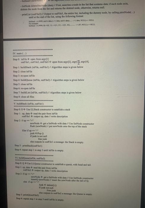 input file contains a list of pair (op, data>) where op is
