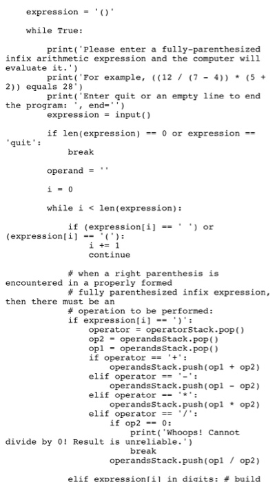 the arithmetic expression. class Stack(): def __init__(self): self.list - 0 def push(self,
