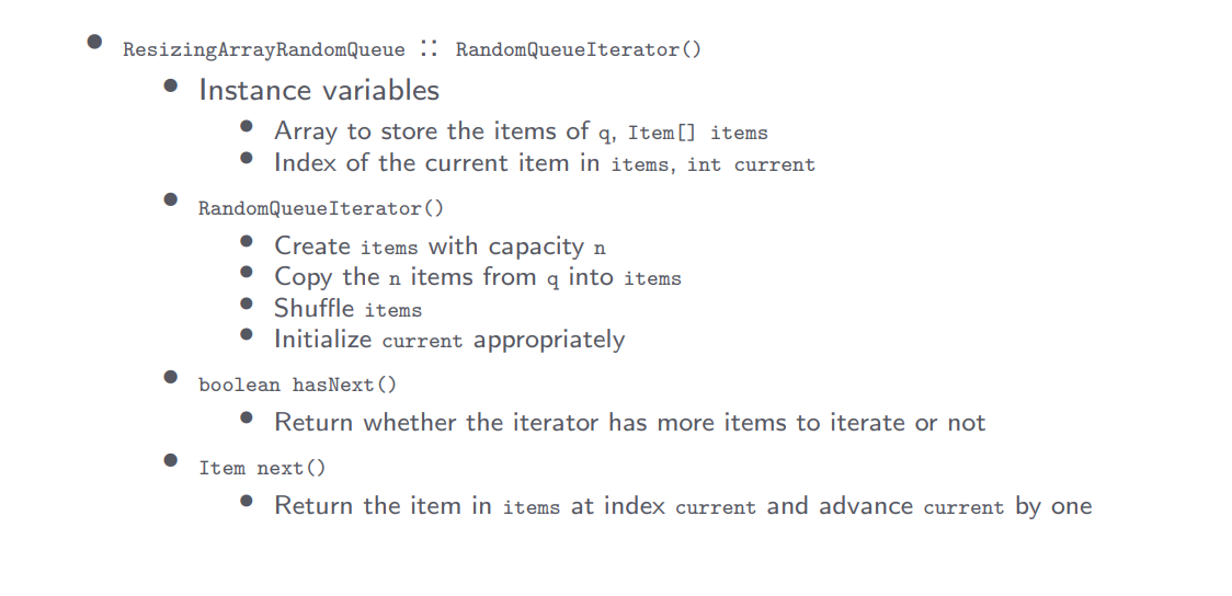 // Constructs an empty random queue. public ResizingArrayRandomQueue() { ... } //