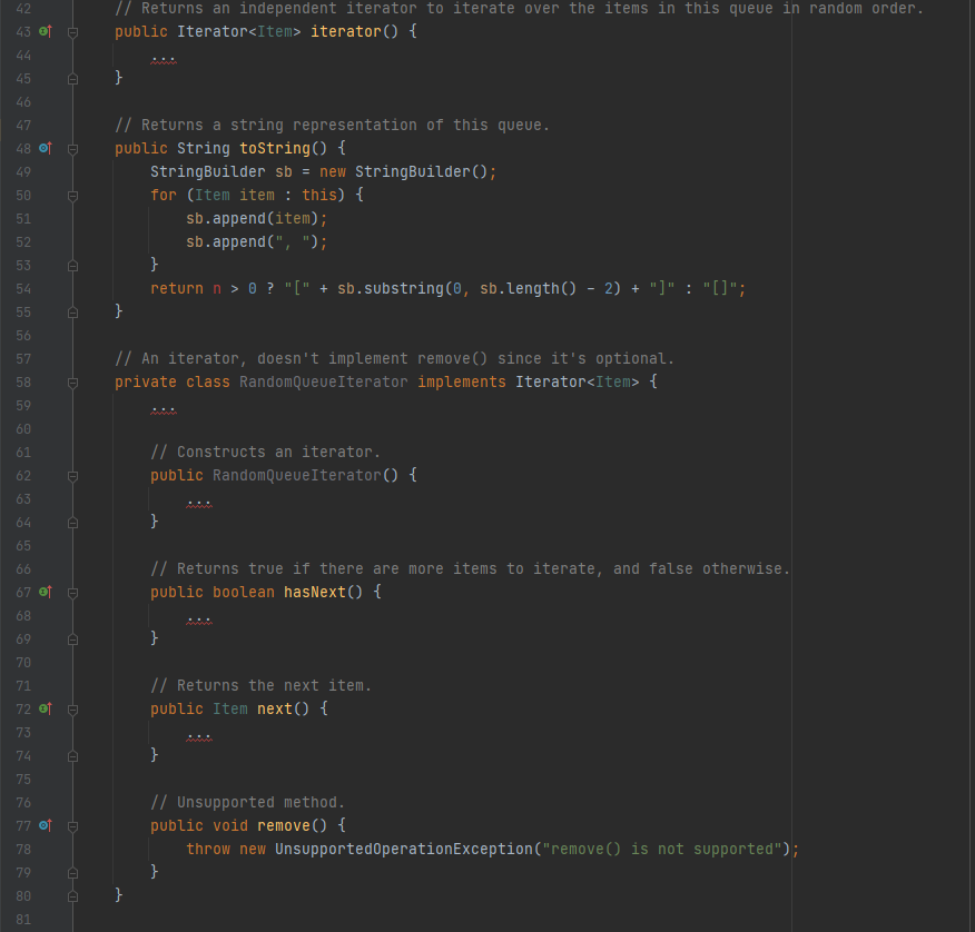 isEmpty() { ... } // Returns the number of items in this