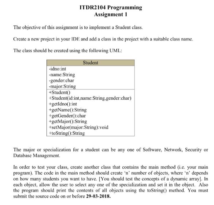  ITDR2104 Programming Assignment 1 The objective of this assignment is to