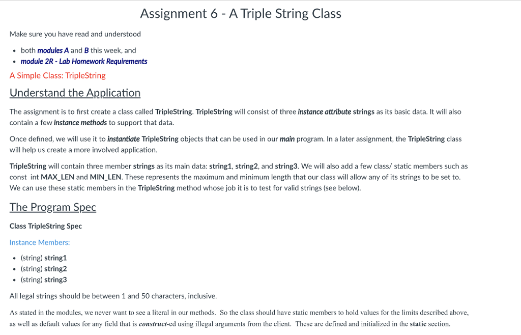 Python3 Assignment 6 - A Triple String Class Make sure you have