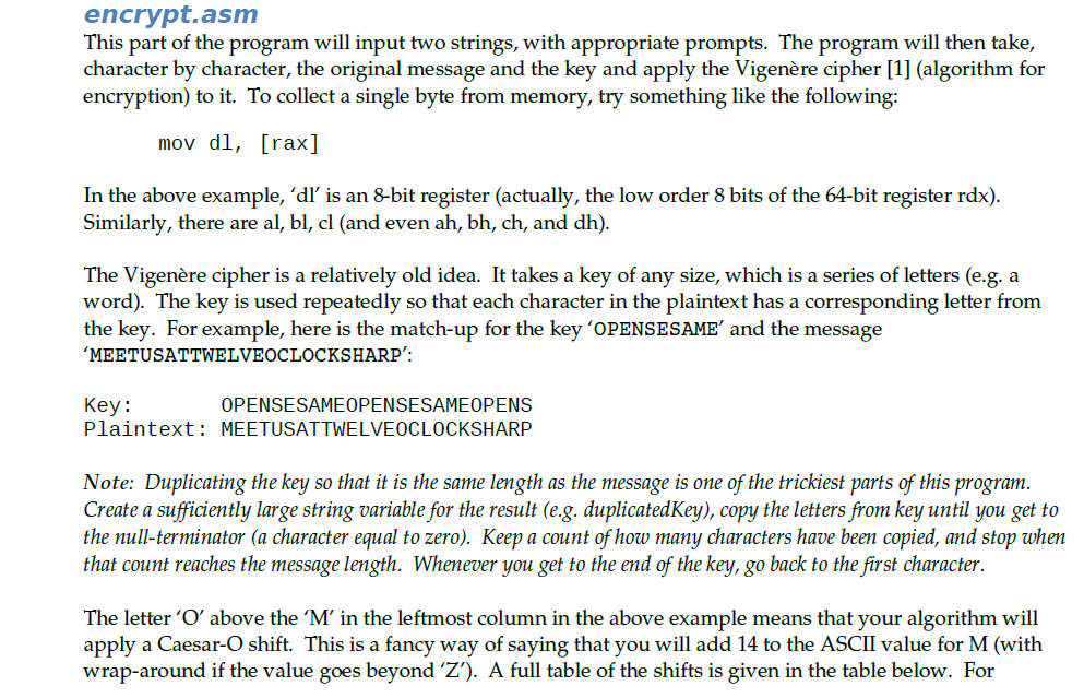 Assembly Language - Vigenere Cipher Hi I need help with this quesiton