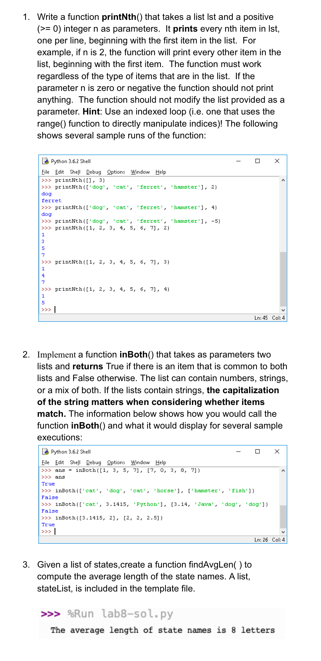  Write a function printNth() that takes a list Ist and a