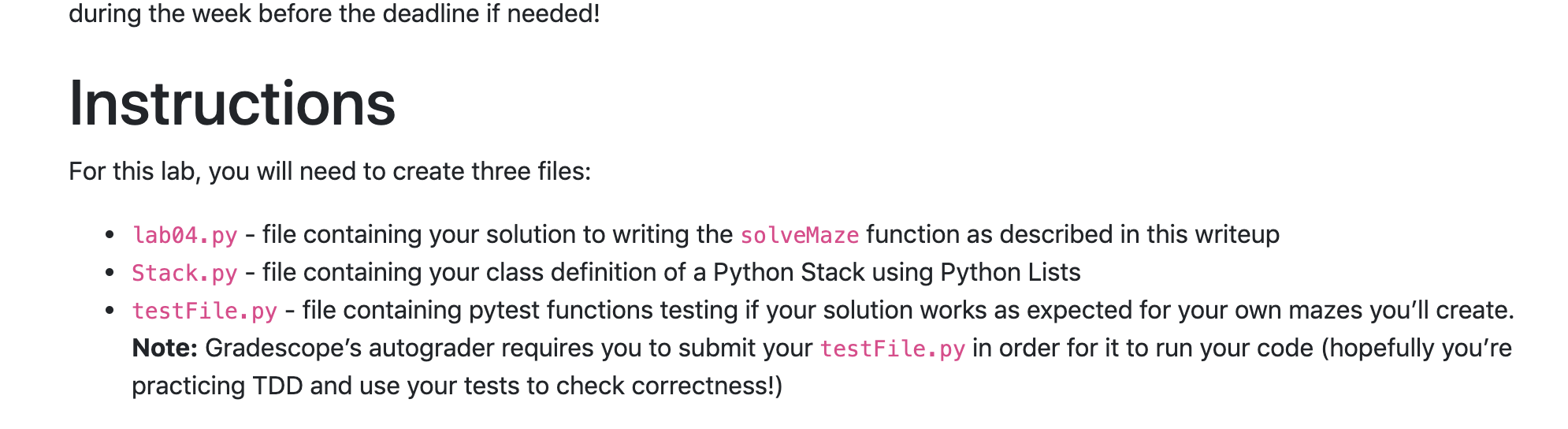 for Python! during the week before the deadline if needed! Instructions For