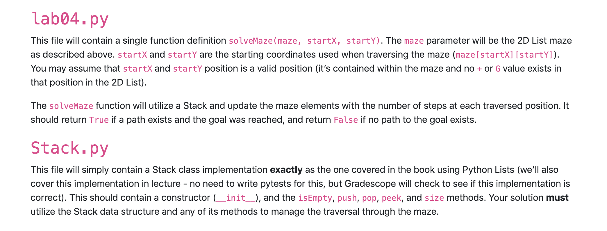 writeup Stack.py - file containing your class definition of a Python Stack
