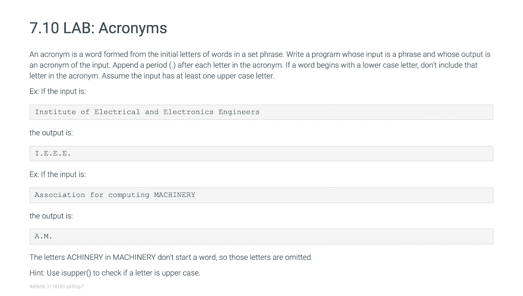 Could this please be answered for Python? An acronym is a word
