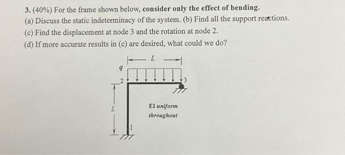 Please answer c and d 3. (40%) For the frame shown below,