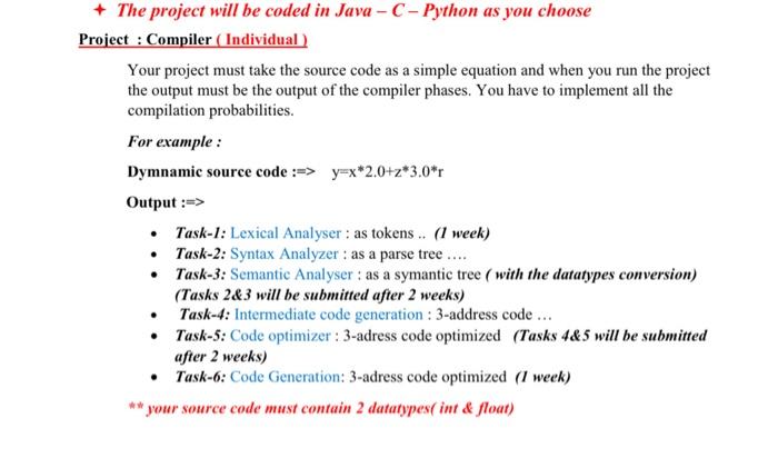  The project will be coded in Java-C-Python as you choose ject