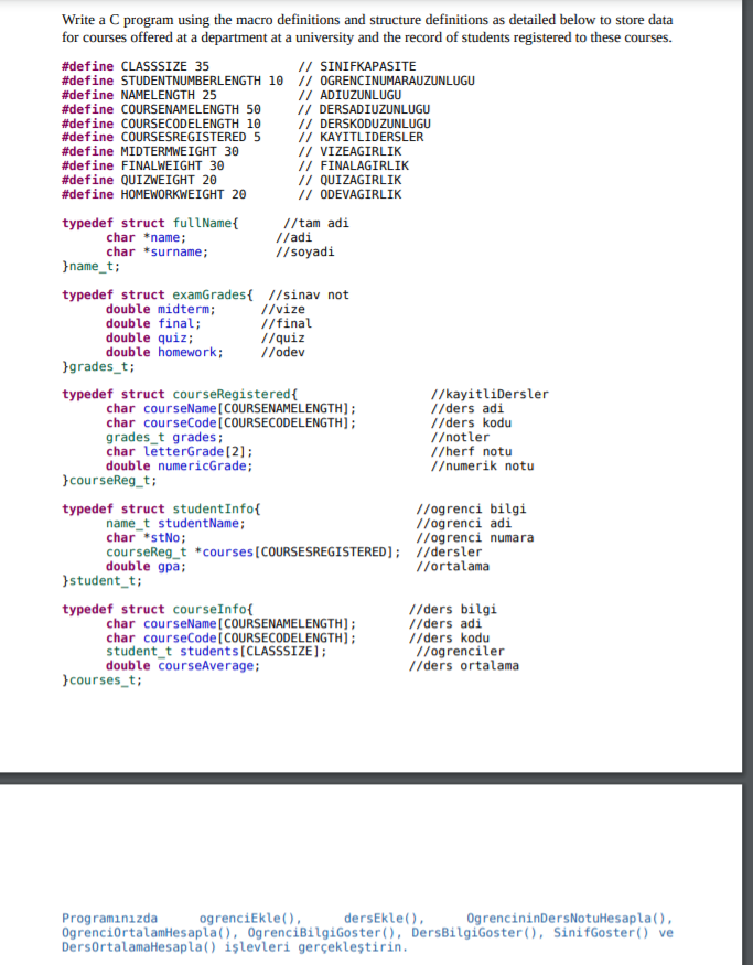  Write a C program using the macro definitions and structure definitions