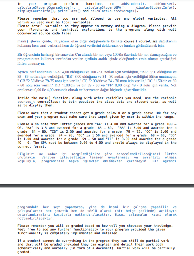 as detailed below to store data for courses offered at a department