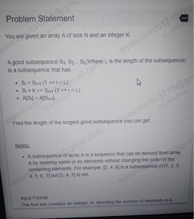 this is coding You are given an array A of size N