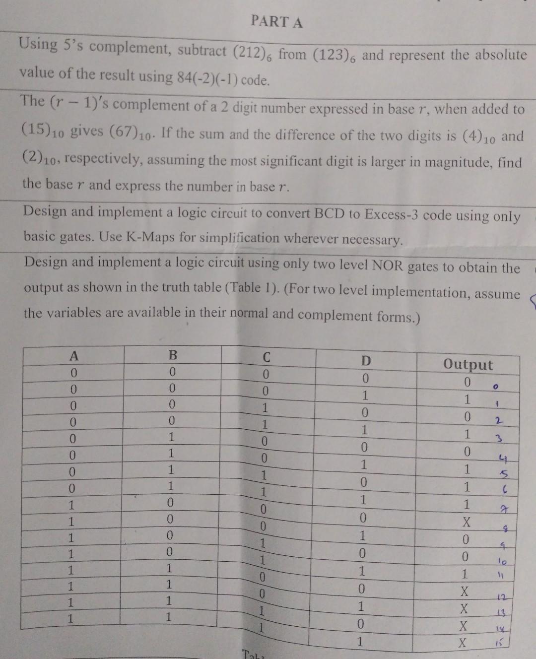 Using 5's complement, subtract (212)6 from (123)6 and represent the absolute