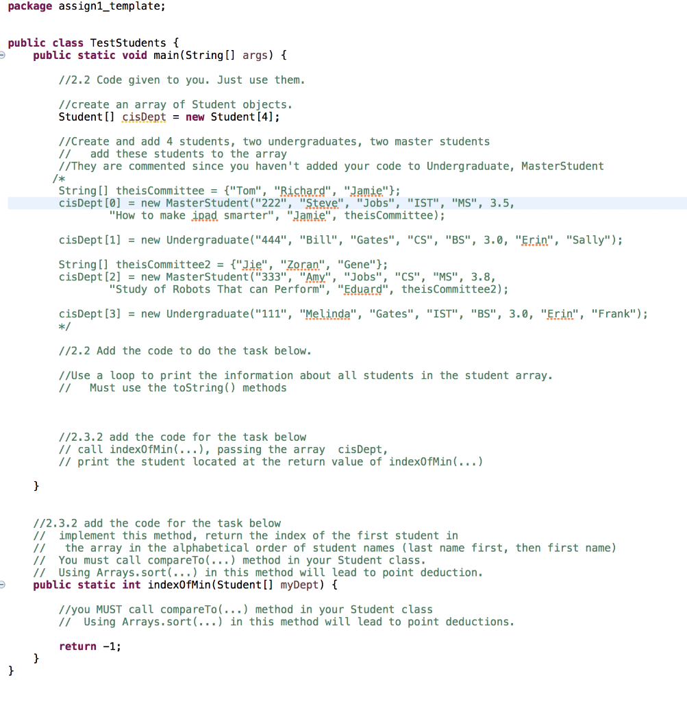 possible update the Student and TestStudents classes. If confused, all instructions for