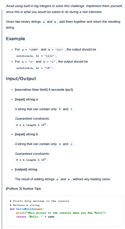 IN PYTHON: Avoid using built-in big integers to solve this challenge. Implement