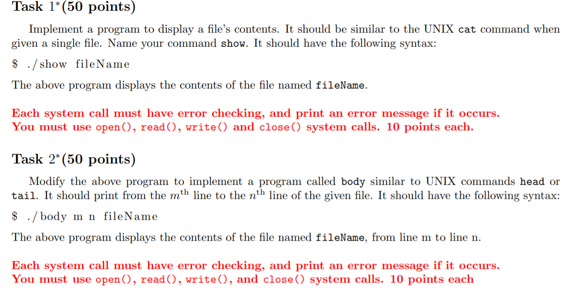 Please use C and all the functions. Task 1* (50 points) Implement