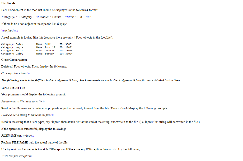 added) -Food.java - to be completed (it needs to be modified for
