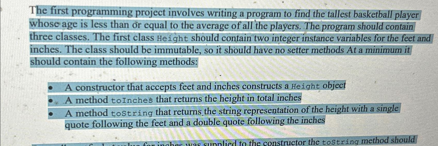  The first programming project involves writing a program to find the