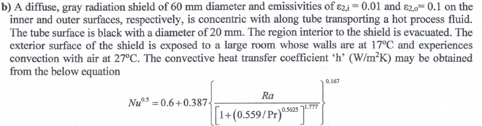  b) A diffuse, gray radiation shield of 60mm diameter and emissivities