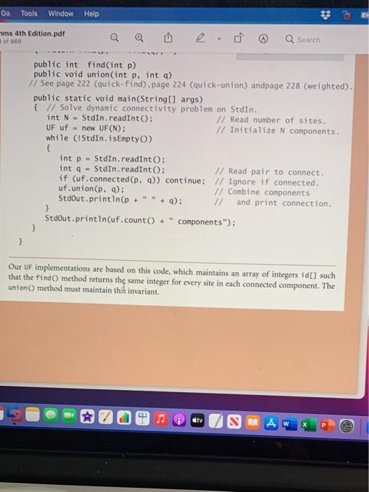 UF.java, page 221, are not in the interface? Does WeightedQuickUF, page 228,