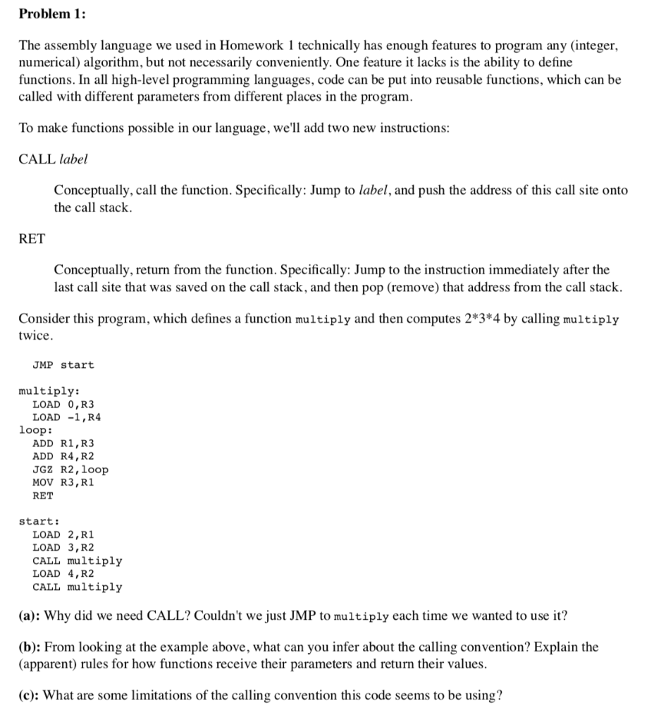  Problem 1: The assembly language we used in Homework 1 technically