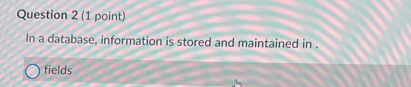  Question 2(1 point) In a database, information is stored and maintained