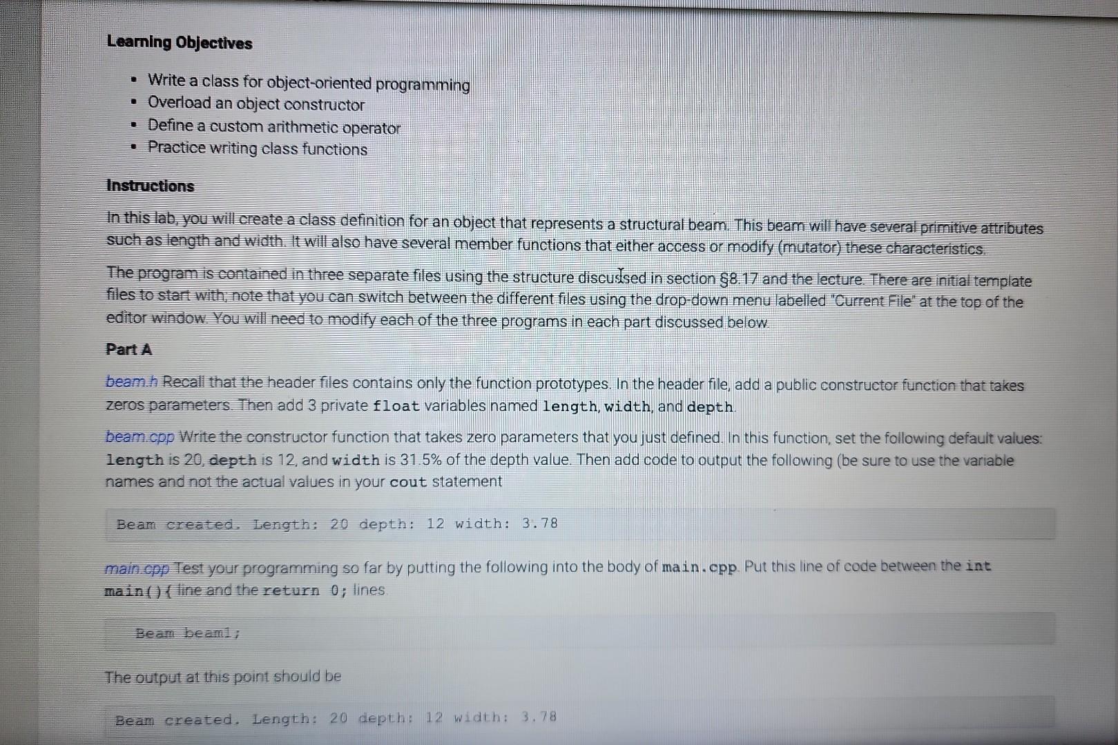 C++ please Learning Objectives - Write a class for object-oriented programming -