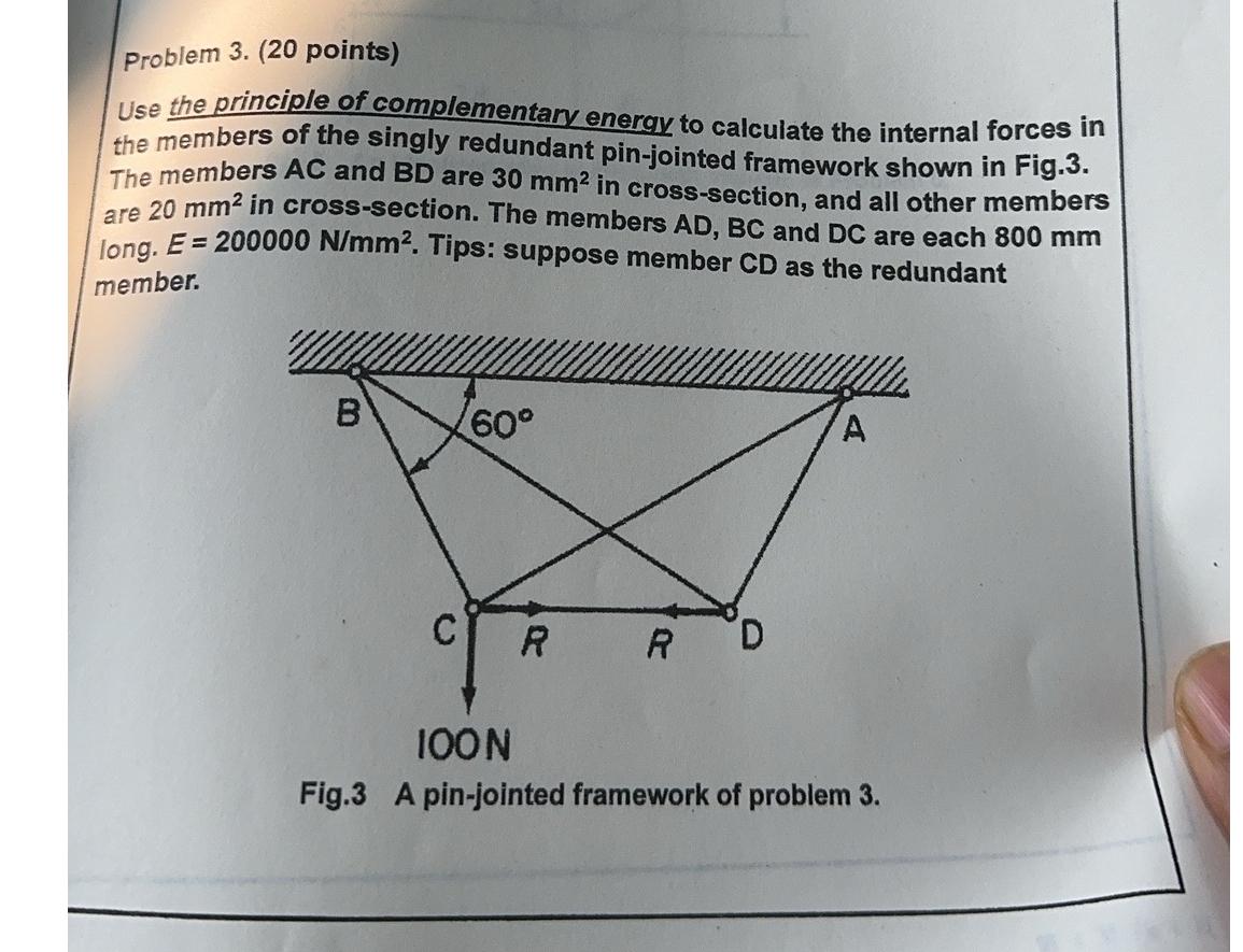  Problem 3.(20 points) Use the principle of complementary eneray to calculate