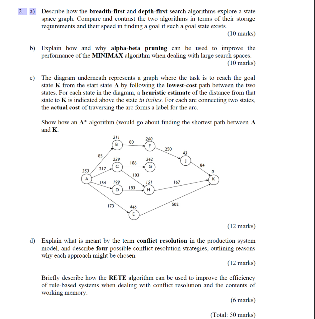  a) Describe how the breadth-first and depth-first search algorithms explore a