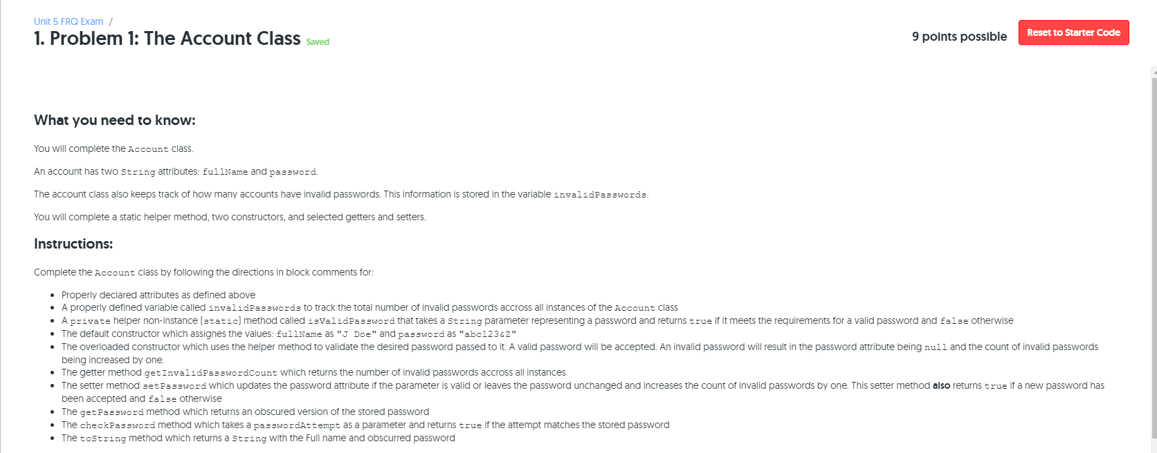 properly defined variable called invalidPasswords to track the total number of invalid