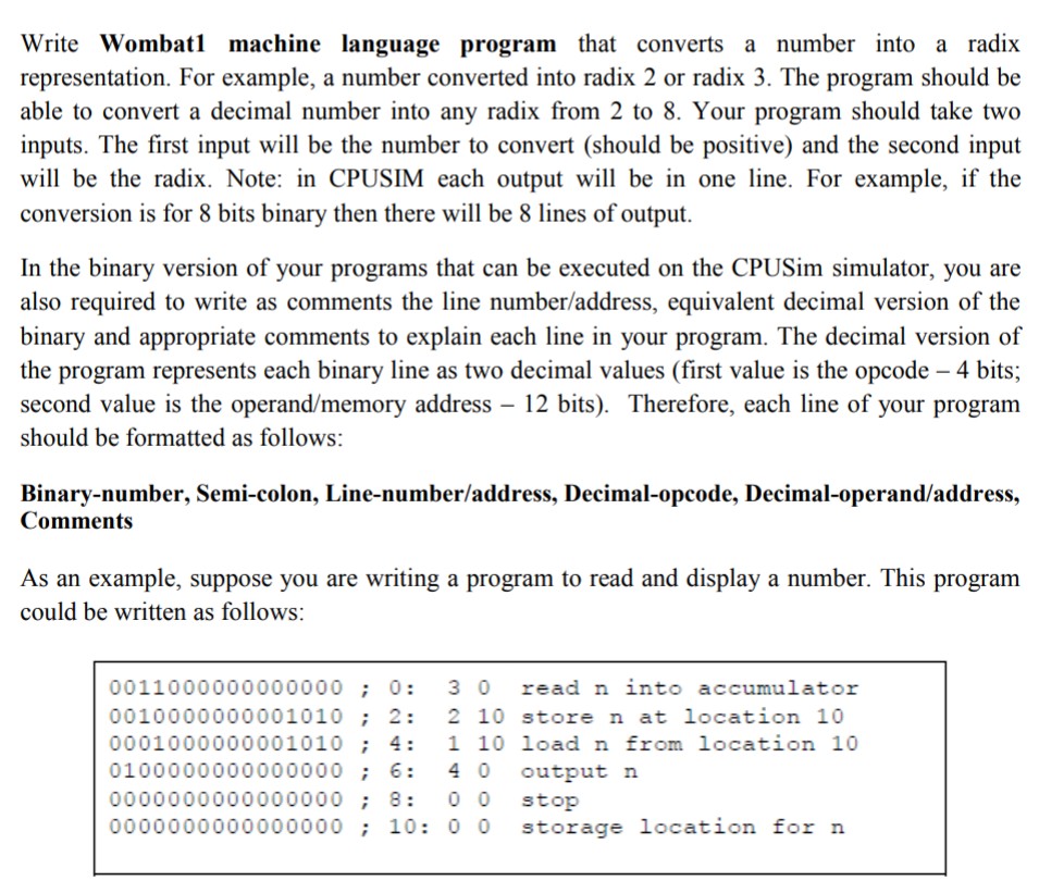  can anyone provide a program for this? Write Wombatl machine language